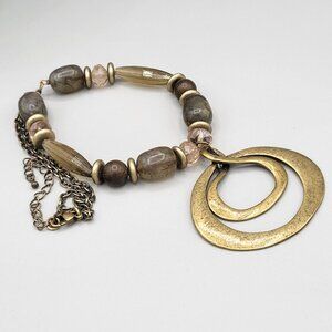 Boho Beaded Pendant Statement Necklace Double Circle Metal Pendant Metal Spacer